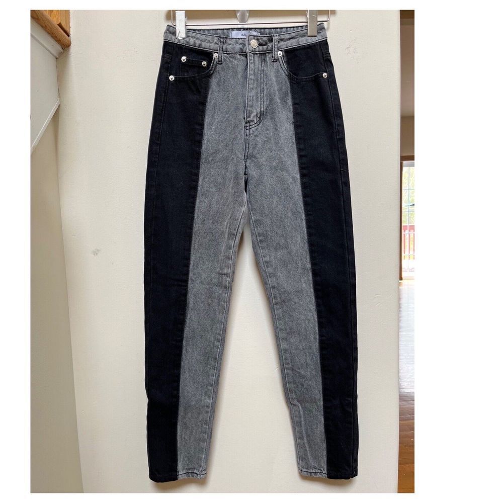 Adika New Nori Color Block Black Gray Mom High Rise Crop Jean Size XS - Picture 3 of 12